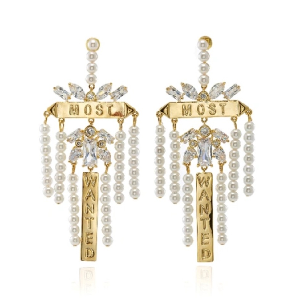 Fallon Monarch Most Wanted Faux Pearl Earrings In Gold